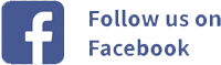facebook icon and text reading follow us on facebook in blue